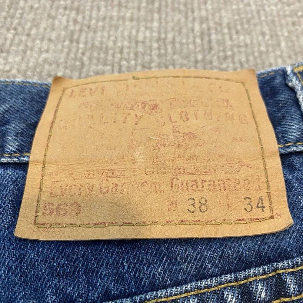 Levis Jeans Mens 38x34 Blue 569 Baggy Loose Straight Vintage Y2K 2001 Dark Wash